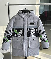 Удлиненная куртка для мальчика Серая 6917 180, Серый, Для мальчиков, Зима, 140 , 9 лет