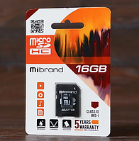 Карта памяти MicroSD 16GB Mibrand/C10+ адаптер SD