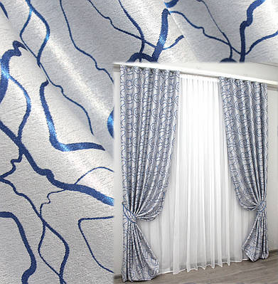 Комплект штор (2шт 1,5х2,8м) блекаут-софт. Колір світло-сірий з синім. Код 1004ш(Б) 30-808