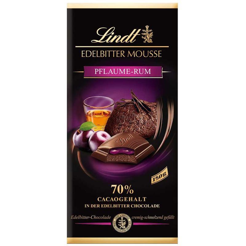 Чорний шоколад Lindt Edelbitter Mousse ром і слива 150 г