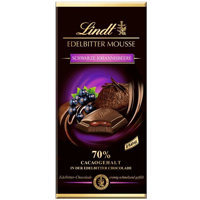 Чорний шоколад Lindt Edelbitter Mousse смородина 150 г