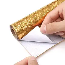 Кухонна самоклейна фольга Золота, Кухонна маслостійка алюмінієва фольга 3х0.60 м, фото 5