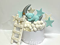 Їстівні фігурки на торт кондитерський декор із цукрової мастики Ведмедик на місяці Блакитний