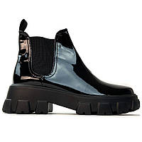 Женские зимние ботинки Prada Beatle Boots Gloss, чёрные кожаные лакированные ботинки прада битл глосс