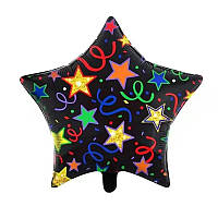 Фольгированный шар с рисунком Звезда Конфетти на черном