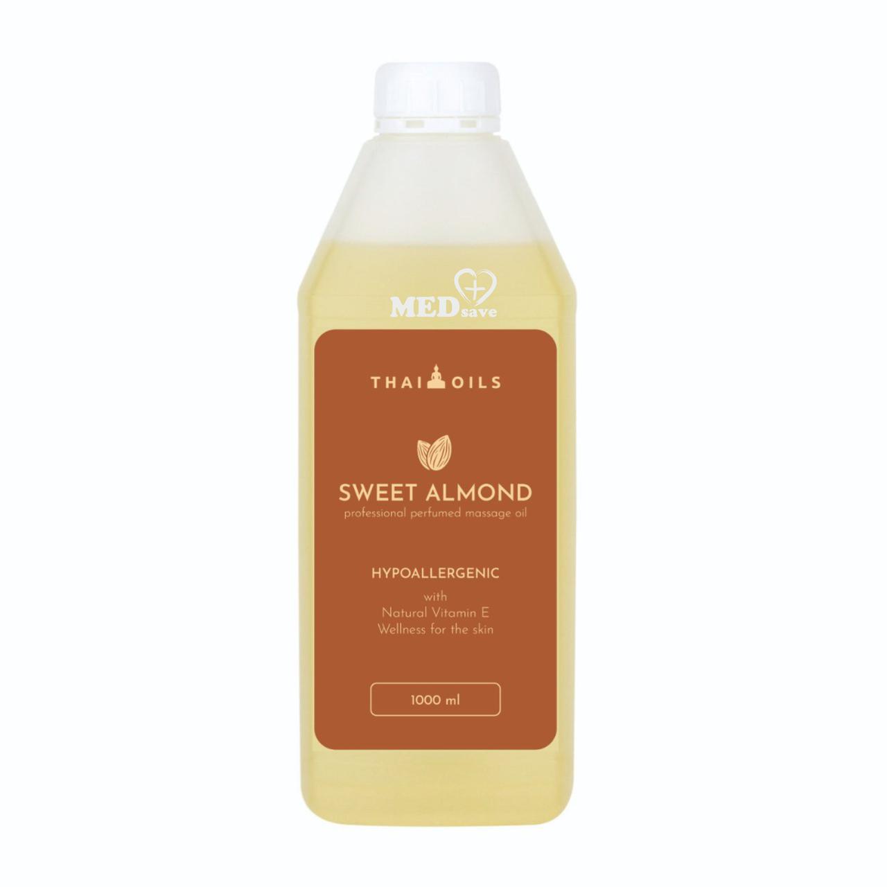 Масажна олія Thai Oils Sweet Almond 1 літр, професійне масло для масажу 1000 мл ТАЙЛАНД | СЕРТИФІКАТИ