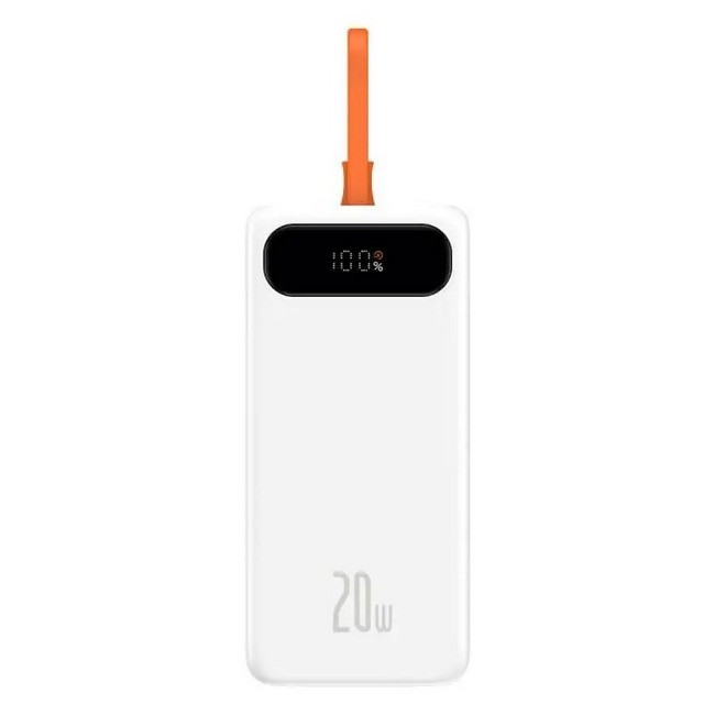 УМБ зарядний Power Bank BASEUS Block PPLK000002 Повербанк 20000mAh 20W QC, з кабелем Lightning біле, фото 1