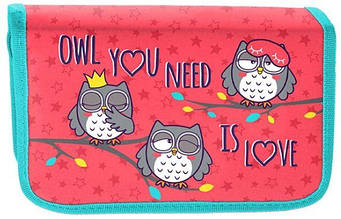 Пенал шкільний Yes Owls кораловий