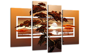 Модульна картина на полотні на стіну для інтер`єру/спальні/прихожої DK Дерево в Африканському заході 112х75 см MK40275)
