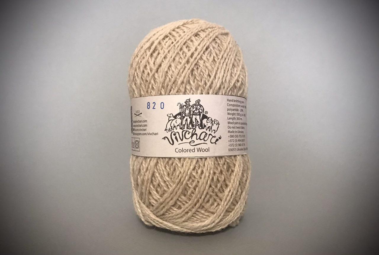 Пряжа вовняна Vivchari Colored Wool, Color No.820 білий мармур