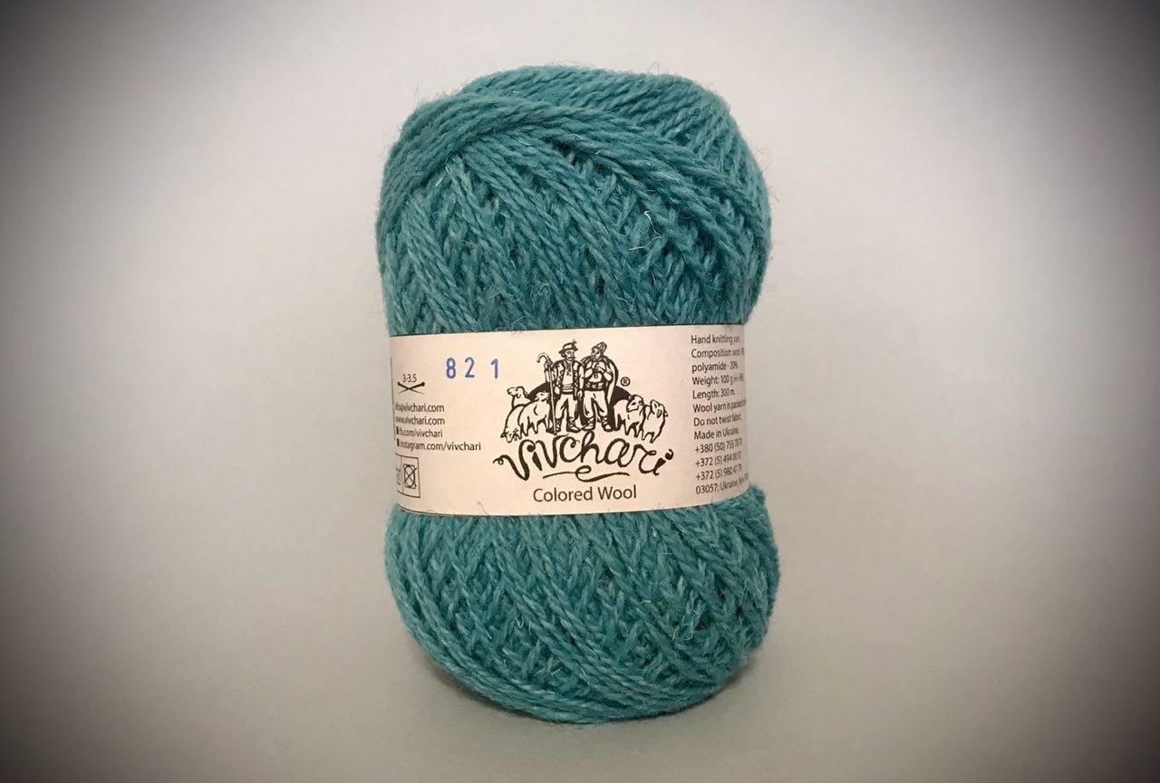 Пряжа вовняна Vivchari Colored Wool, Color No.821 холодна бірюза