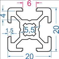 20х20 / т-слот / 1 метр / Верстатний профіль / без покриття