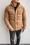 Куртка пуховик чоловіча зимова бежева вельветова тепла молодіжна укорочена дута, фото 7