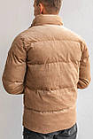 Куртка пуховик чоловіча зимова бежева вельветова тепла молодіжна укорочена дута, фото 4