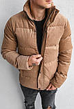 Куртка пуховик чоловіча зимова бежева вельветова тепла молодіжна укорочена дута, фото 6