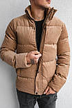 Куртка пуховик чоловіча зимова бежева вельветова тепла молодіжна укорочена дута, фото 5