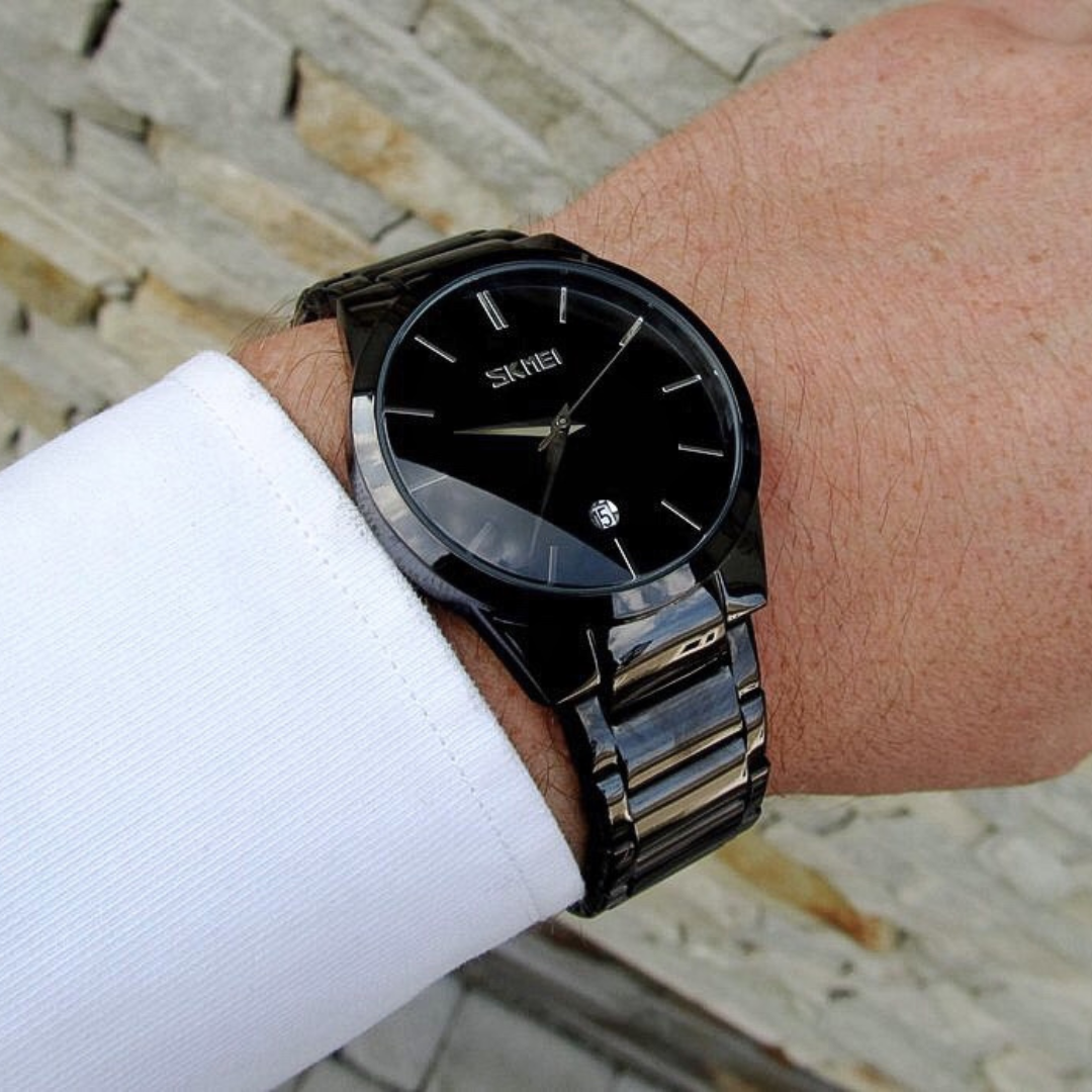 Чоловічий класичний годинник Skmei Black металевий, чорний оригінальний