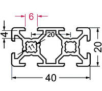 20х40 / т-слот / 1 метр / Верстатний профіль / без покриття