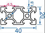 20х40 / V-слот/ 1 метр / Верстатний профіль / без покриття