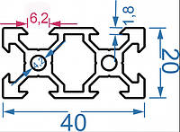 20х40 / V-слот/ 1 метр / Верстатний профіль / без покриття