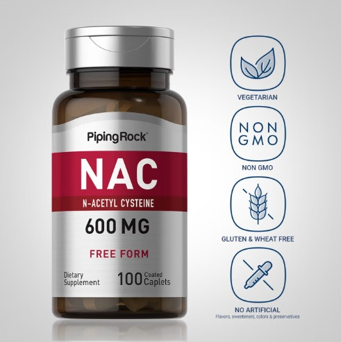 Отхаркивающее Piping Rock NAC N-Acetyl Cysteine 600 мг 100 таблеток (каплетс) - фото 2 - id-p1691027177