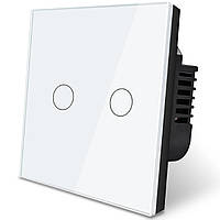 Розумний сенсорний вимикач світла з WiFi підключенням до смартфону USmart WS-02w, двоканальний, з нульом, підтримка Tuya, Білий