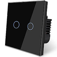 Розумний сенсорний вимикач світла з WiFi підключенням до смартфону USmart WS-02w, двоканальний, з нульом, підтримка Tuya, Чорний