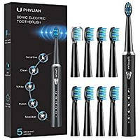 PHYLIAN Sonic Electric Toothbrush для взрослых мощные аккумуляторные зубные щетки, 5 режимов, 3 часа быстрой