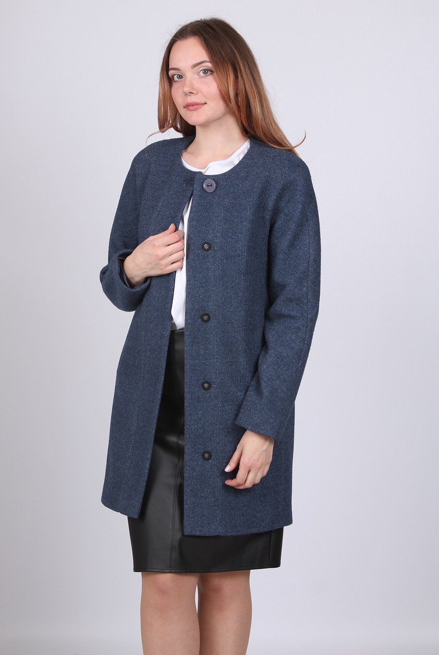 Пальто жіноче синє однотонне з кишенями кашемір середньої довжини Актуаль 030, 44