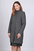 Пальто теплое женское темно-серое с карманами шерсть средней длины Актуаль 420, 46