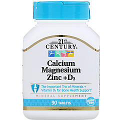 Кальцій магній цинк з вітаміном D3 21st Century Cal Mag Zinc + D3 90 Tablets