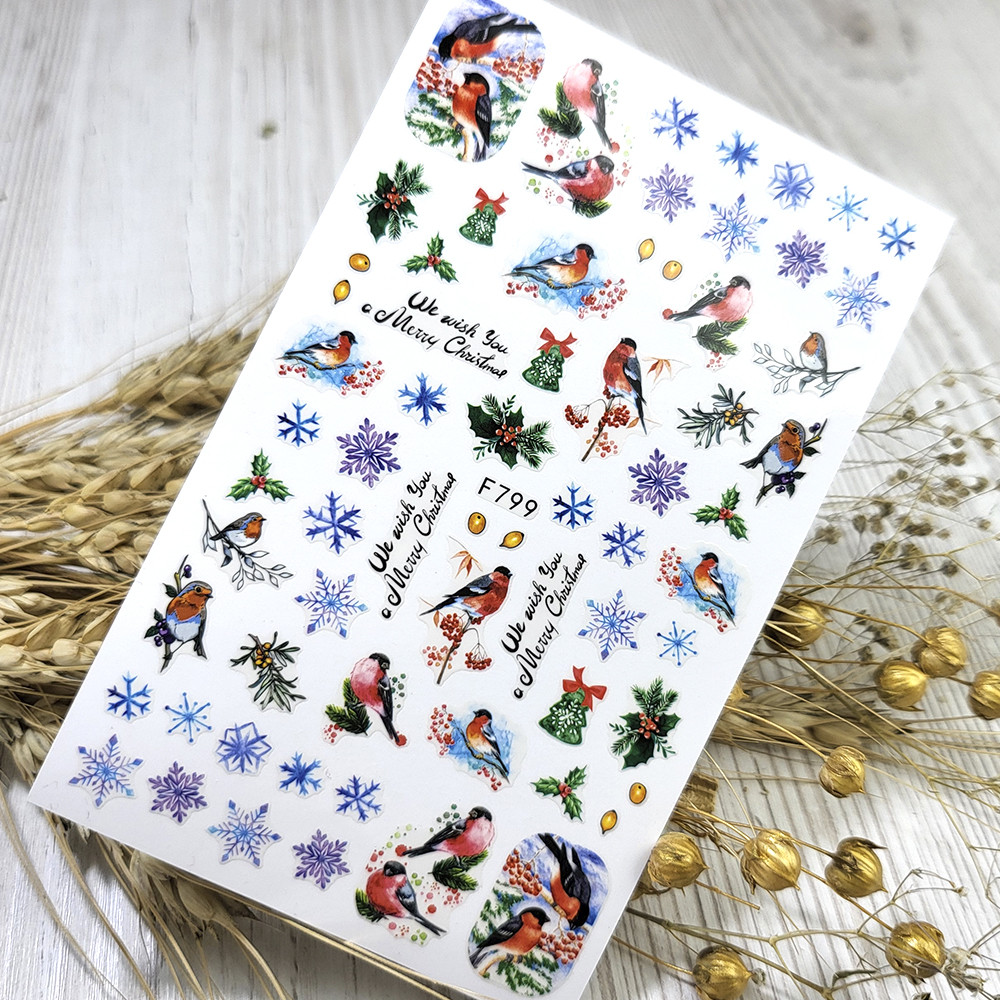 Наклейки для нігтів Nail stiker Merry Christmas (сніжинки) новорічні F799