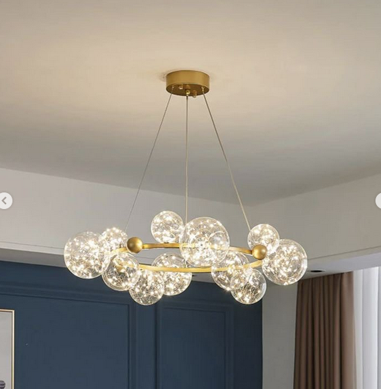 Світильник з прозорими плафонами бульбашками, в яких вбудовані світлодіоди у формі кільця на 12 плафонів, фото 1