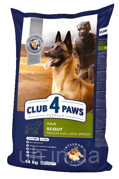 Club 4 Paws Premium Scout Adult Клуб 4 лапи сухий корм для дорослих робочих собак середніх і великих порід 14КГ