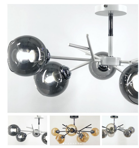 Модель LOFT на 6 плафонів в корпусі метал білого кольору плафон графіт/янтар, фото 1