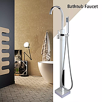 Дизайнерский напольный смеситель-душ с ручной лейкой для ванной, душевой гарнитур латунь Серебряный хром
