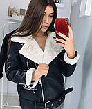 Жіноча чорна дублянка косуха з білим хутром, фото 5