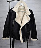 Жіноча чорна дублянка косуха з білим хутром, фото 4