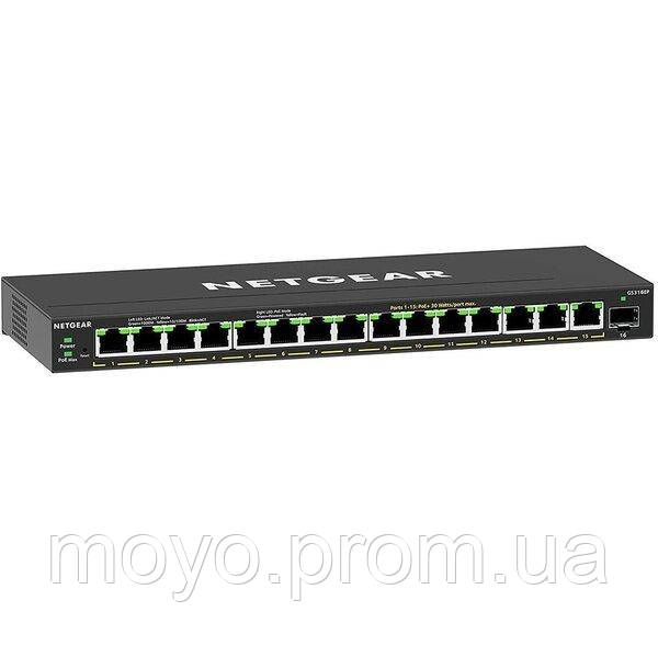 Комутатор NETGEAR GS316EP 15x1GE PoE+ (180 Вт), 1xSFP, керований