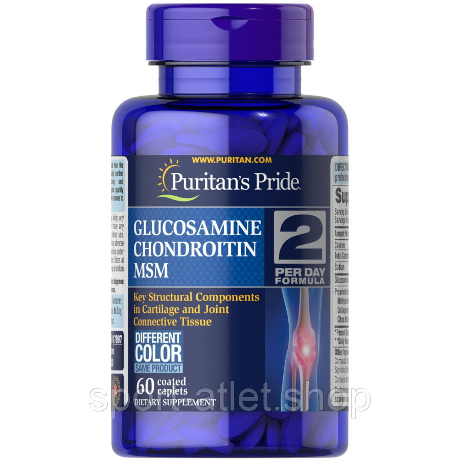 Препарат для суглобів і зв'язок Puritan's Pride Chondroitin Glucosamine MSM 2 Per Day Formula, 60 каплет