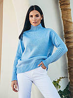 Вязаный женский свитер свободного фасона с воротником стойкой (р. 42-46) 4KF2115