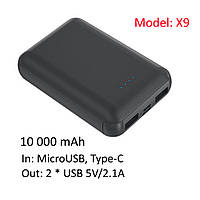 Павербанк "Powerbank X9 Compact" 10000 mAh, 2USB, 5V/2.1A, micro-USB, type-C B