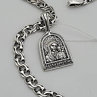 Срібний кулон казанська ікона Божої Матері підвіска на шию з ланцюжком бісмарк комплект срібло