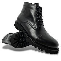 Мужские зимние ботинки Stepter (Украина) кожаные, водонепроницаемые с мехом классические черные 7473