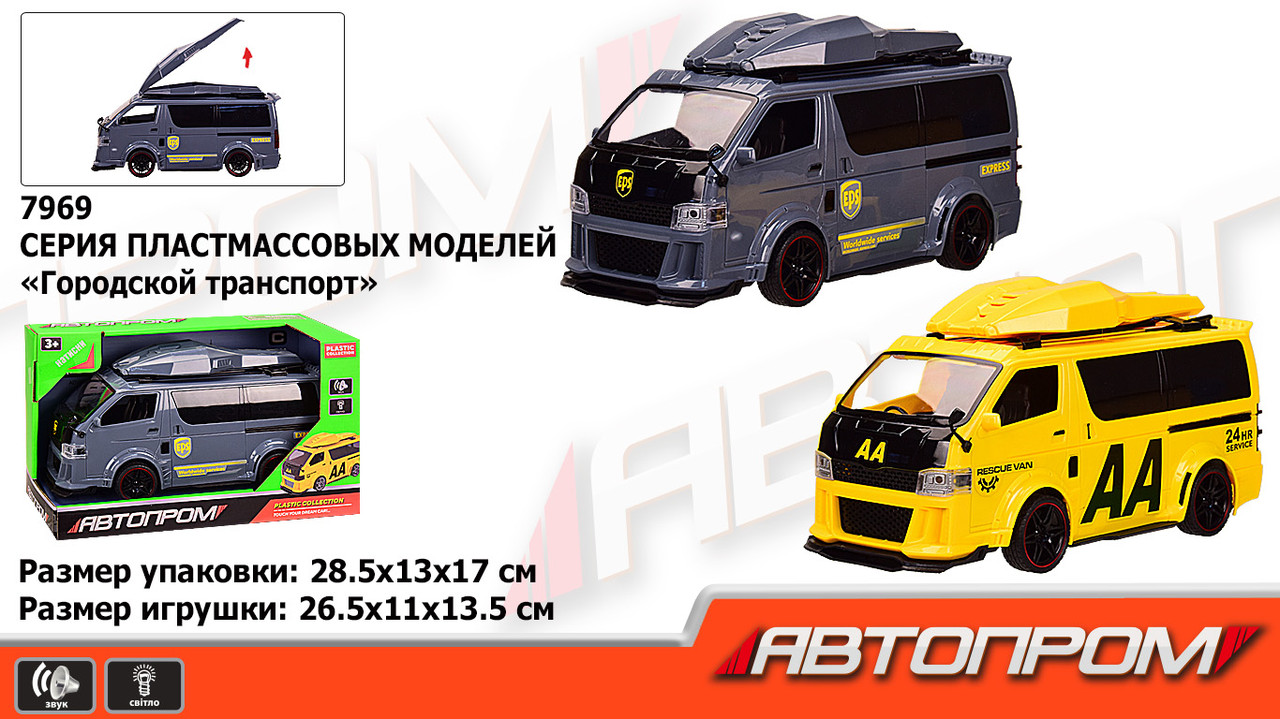 Машина батар. 7969 (48шт/2) "АВТОПРОМ" "Міські служби",2 вида,свет,звук ,в кор. 28,5*13*17 см, шт