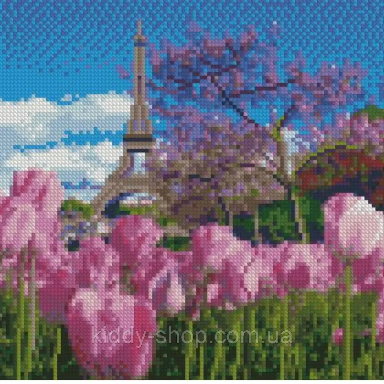Алмазна вишивка. Картина на підрамнику "Тюльпани в Парижі", 30х30см