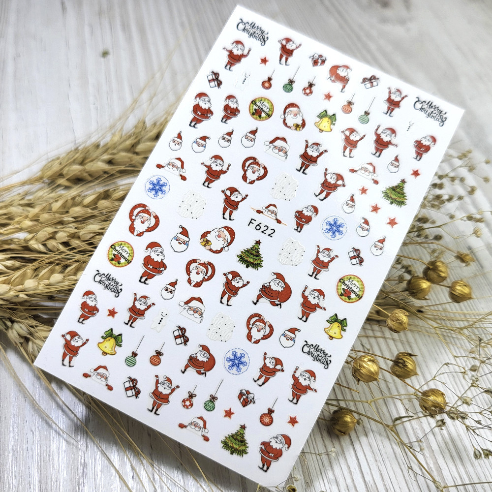 Наклейки для нігтів Nail stiker Merry Christmas (Santa Klaus) новорічні F622