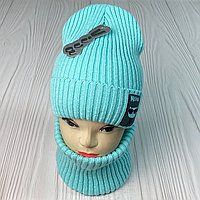 М 92061 Комплект для дівчинки-підлітка шапка будиночок і снуд "MEOW" 3-15 років, різні кольори