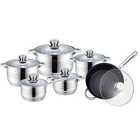 Набір каструль з нержавіючої сталі та сковорода з атипригарним покриттям 12 предметів Banoo BN-5001
