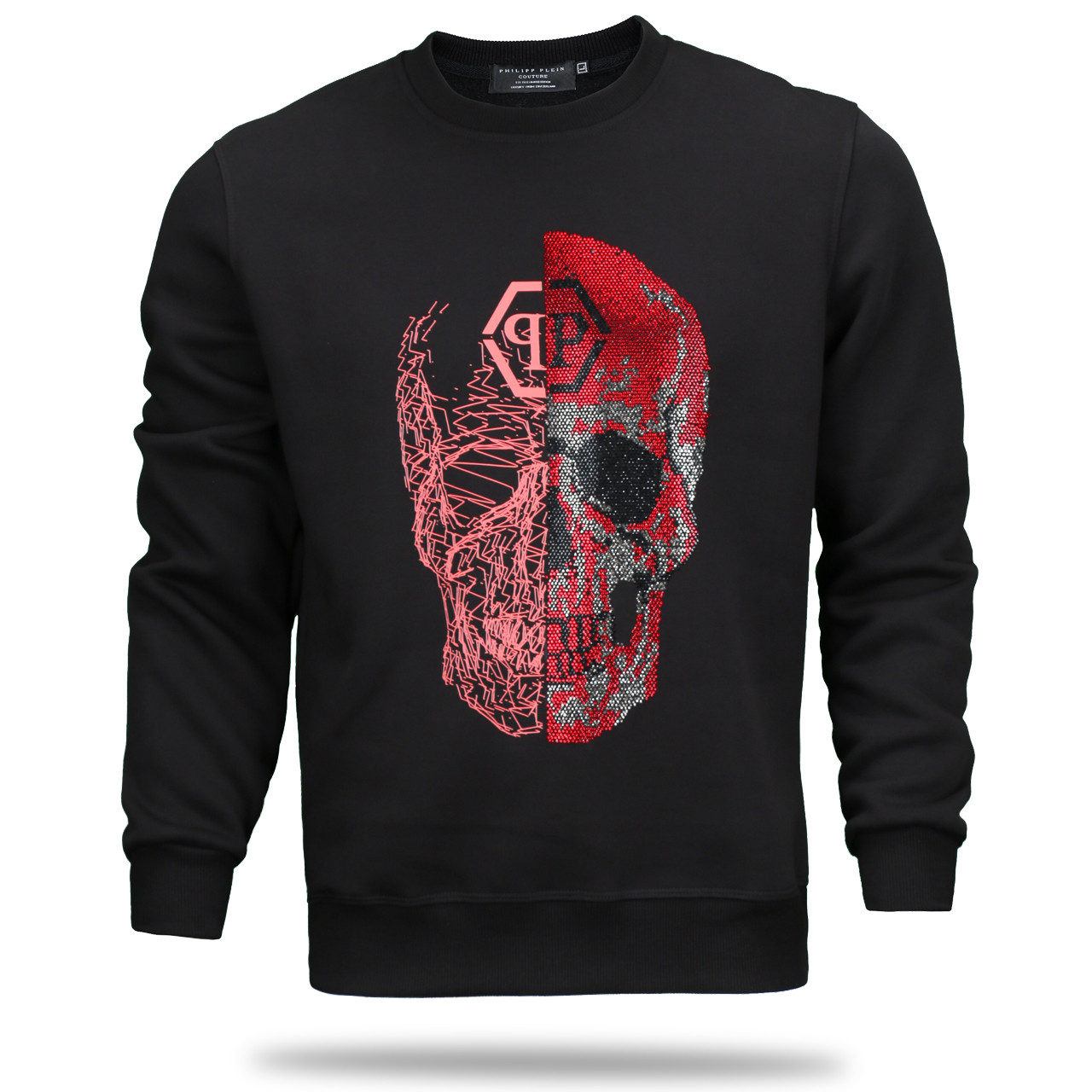 Світшот осінь-зима чоловічий чорний з червоним PHILIPP PLEIN зі стразами No52 BLK/RED M (Р) 21-510-003 S